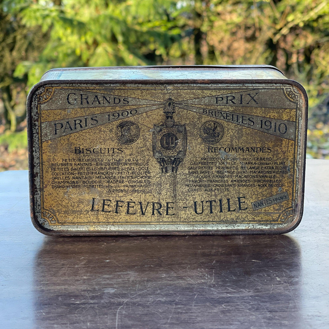 Antiek biscuitsblik van Lefevre Utile, Grands Prix 1900-1910 - Bamestra Curiosa