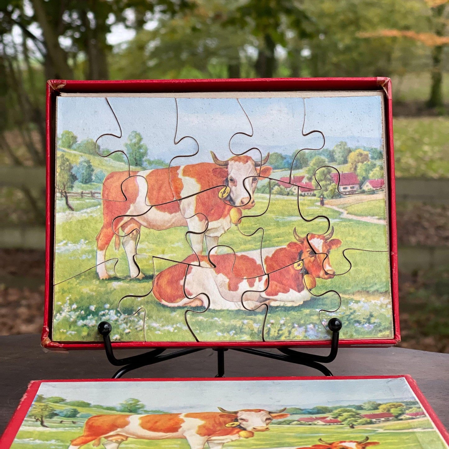 Vintage jigsaw puzzel met twee koeien - Bamestra Curiosa